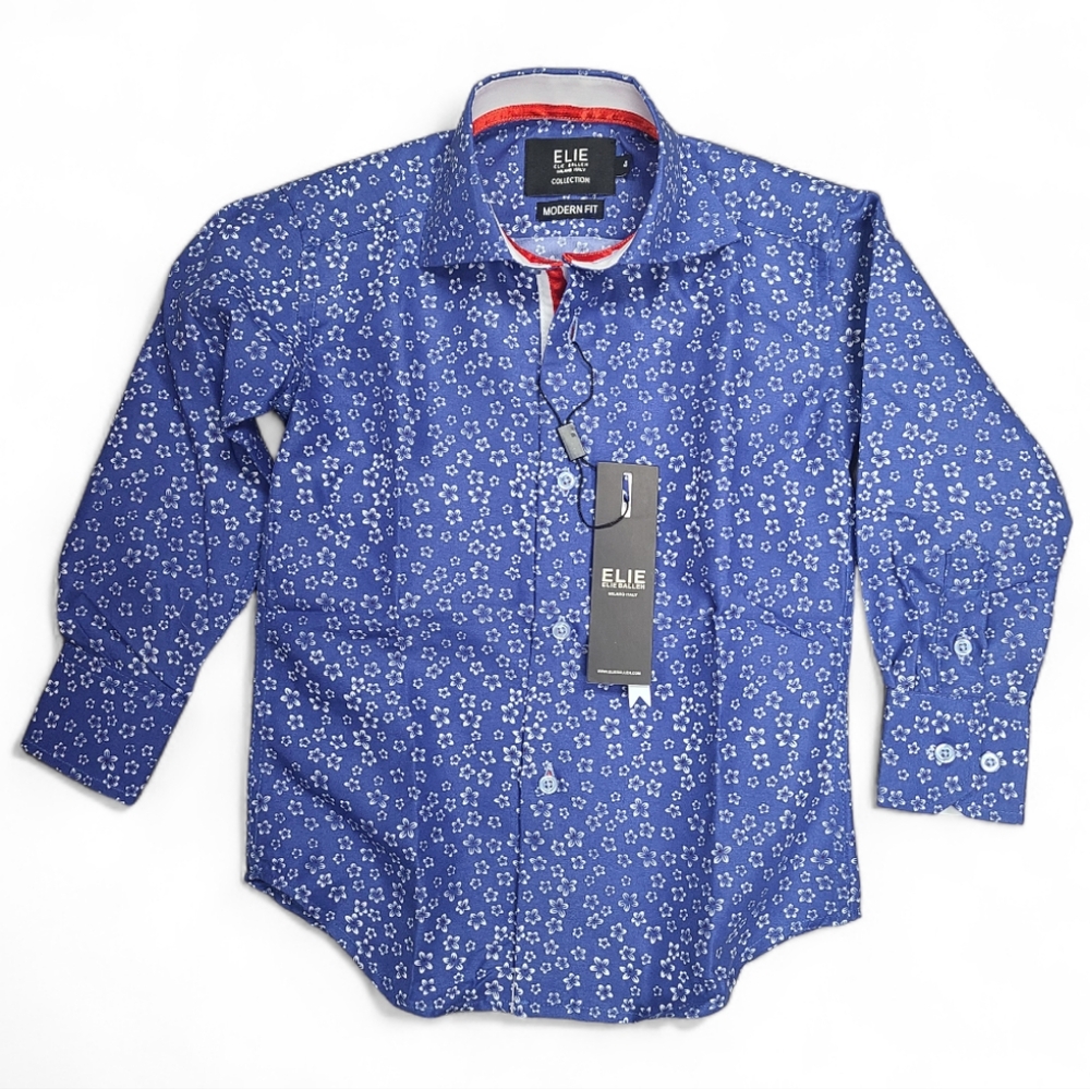 Elie Balleh Little Boys Floral Dress Shirt Navy Blue Size 4